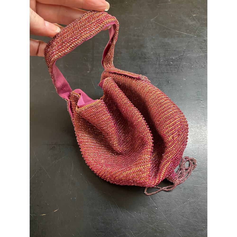 Vintage 1930s pink beaded handbag flopper style 1920s purse cocktail formal prom - Picture 2 of 9